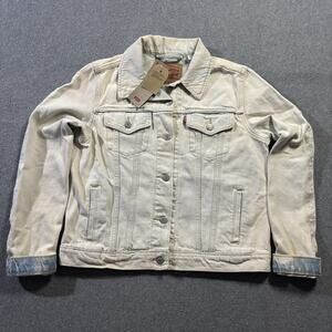 NWT Levis Womens Ex-Boyfriend Trucker Denim Jacket Large Cream White 100% Cotton